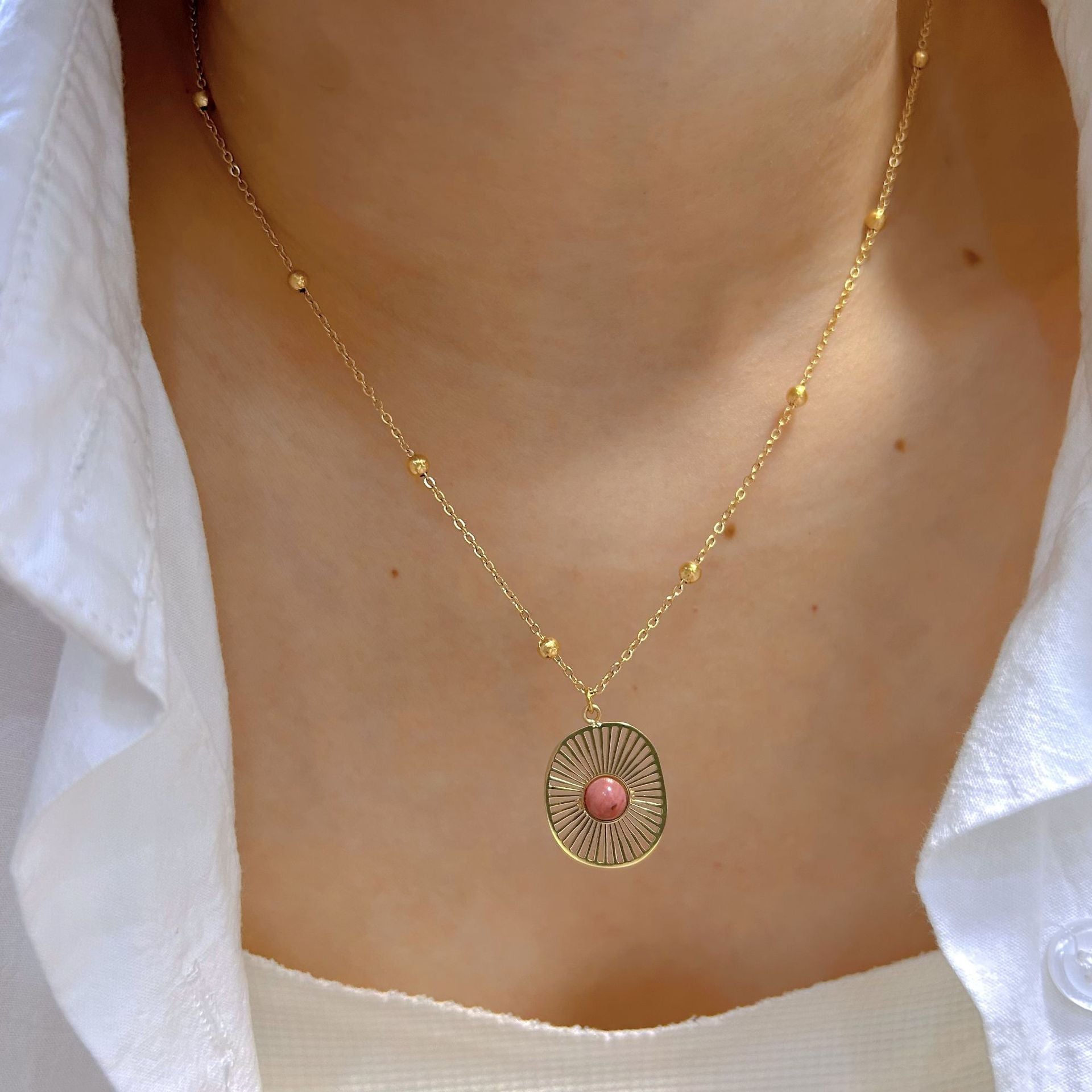 Wholesale Stainless Steel Natural Stone Star Necklace Geometric Redstone Necklace