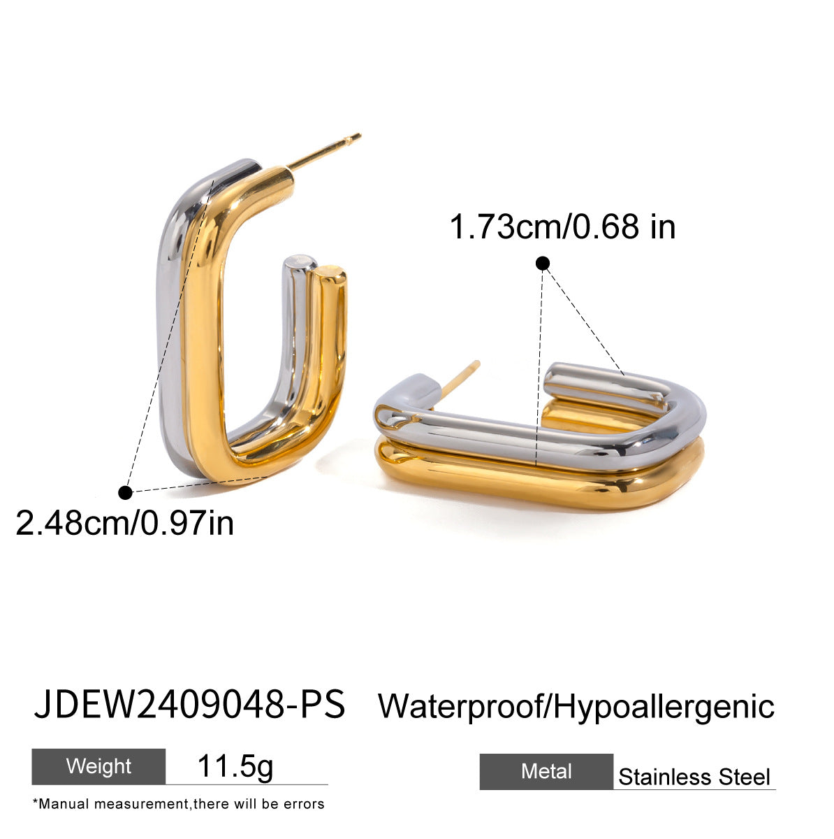 Wholesale  18K gold stainless steel gold and silver color matching square retro  earrings