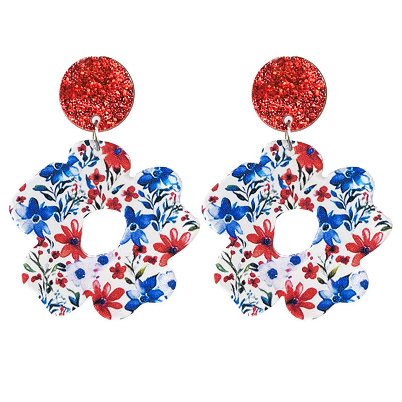 Wholesale 2 Pairs/pack American Independence Day Flower Pentagram Love Acrylic Earrings ACC-ES-HY039