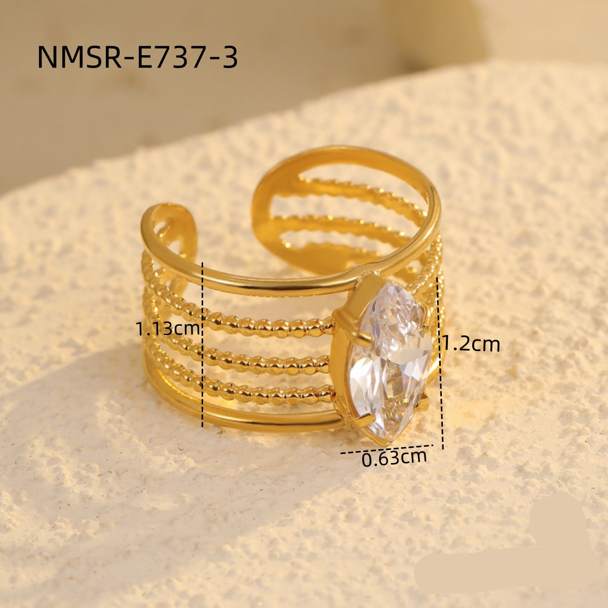 Wholesale  Stainless Steel Wide Hollow Water Drop Zircon Ring