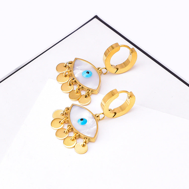 Wholesale Titanium Steel full diamond round pendant mid-length flower earrings