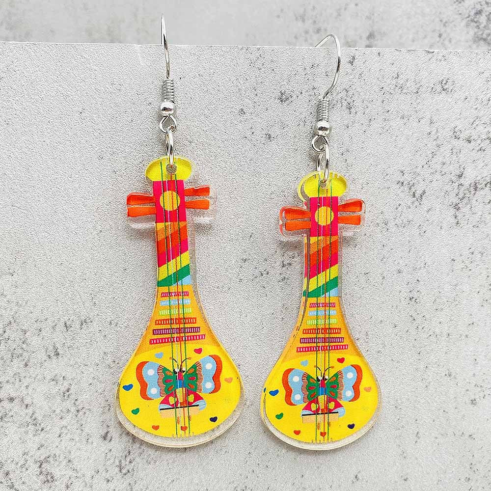 Wholesale  Acrylic Earrings Color Guitar Pipa Instrument Earrings
