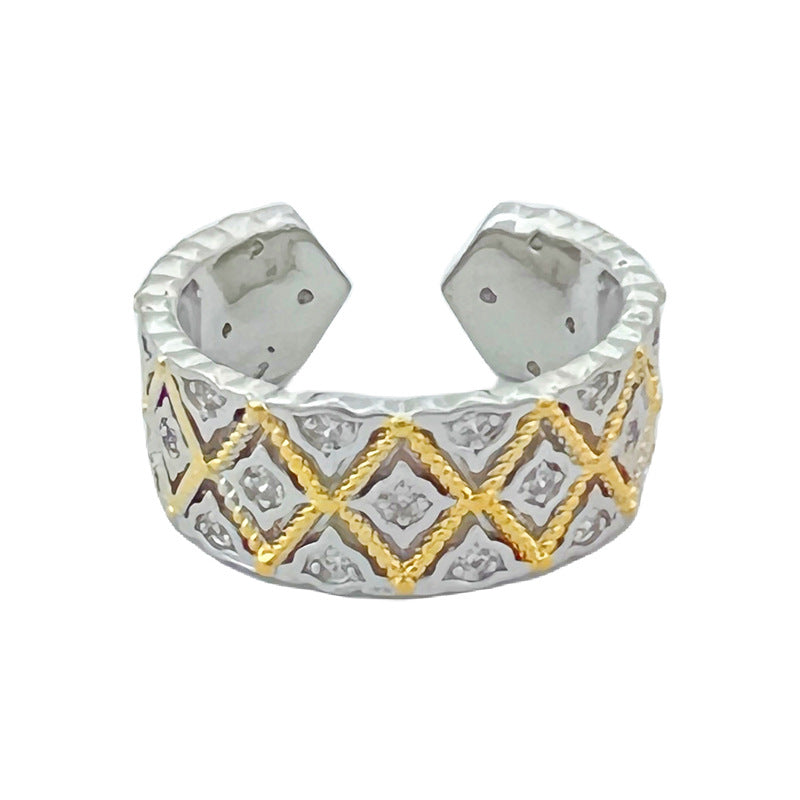 Wholesale Retro Brushed Craft Woven Pattern Gold Micro-inlaid Ring Adjustable Rings ACC-RS-JiuHao008