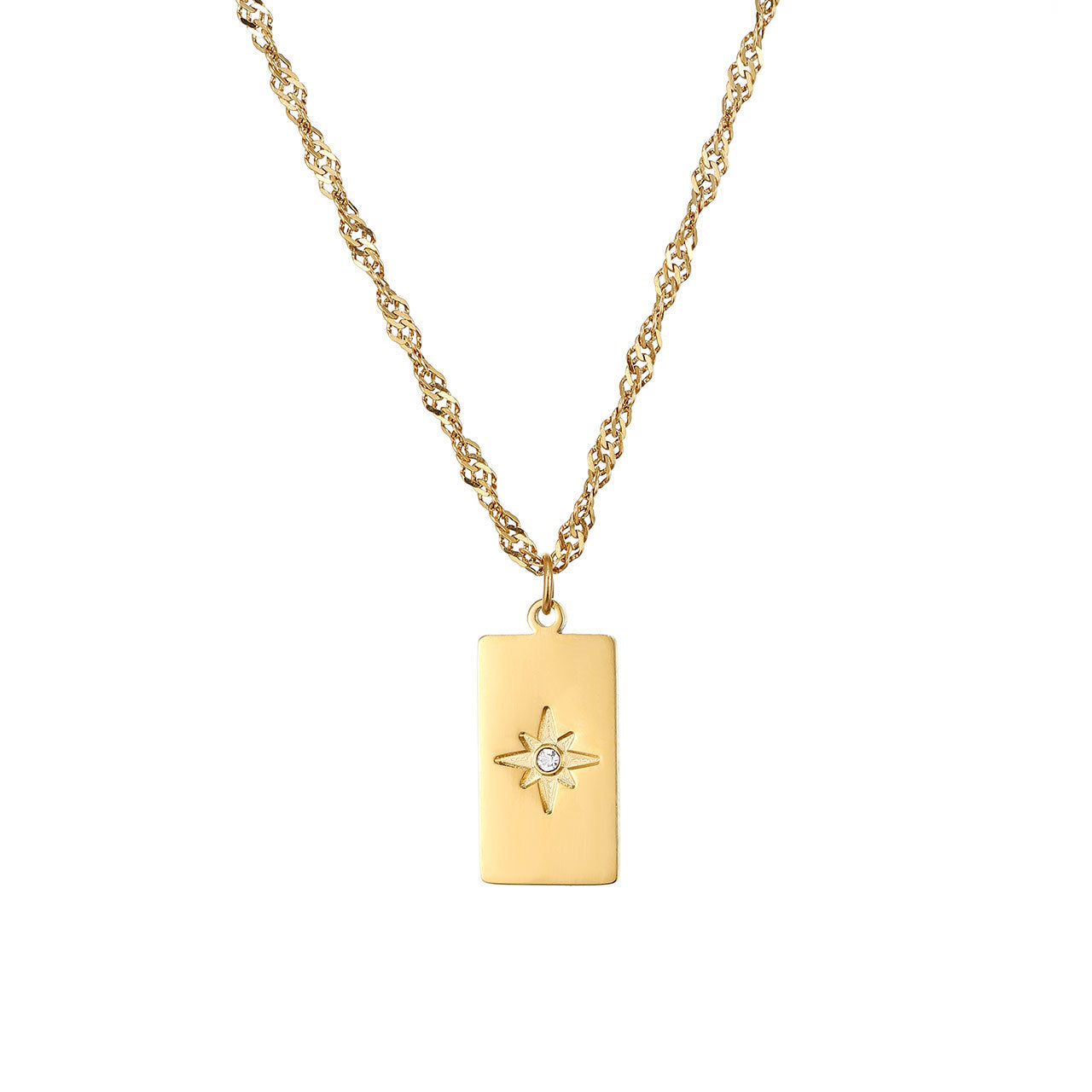 Wholesale Stainless Steel Eight-Pointed Star Square Pendant Necklace