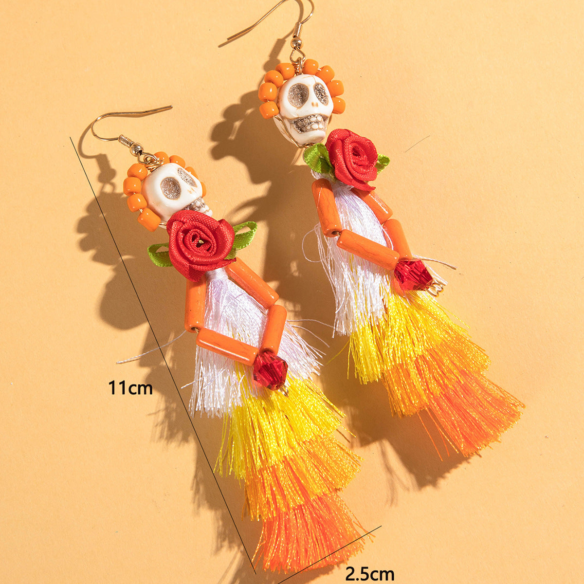 Wholesale Skull Colorful Mesh  Beaded Earrings