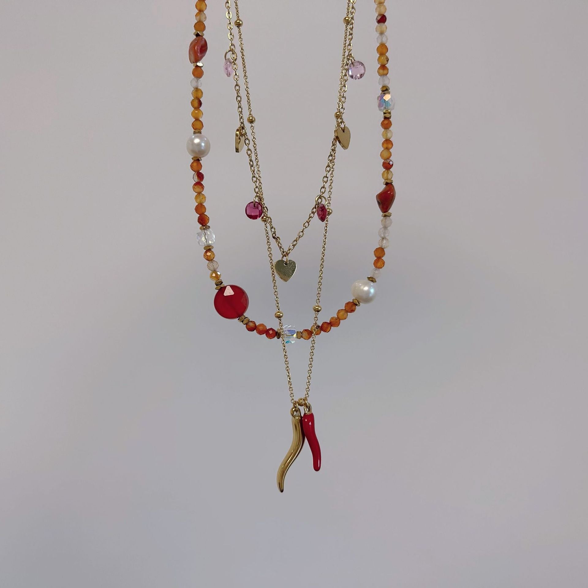 Wholesale Stainless Steel Bohemian Natural Stone Natural Pearl Necklace