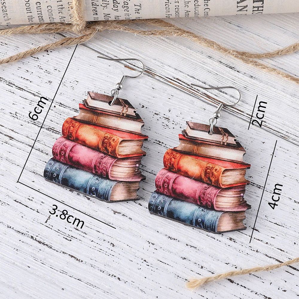 Wholesale School Season Graduation Season Teacher's Day Flower Bow Book  Wooden Double-sided Earrings