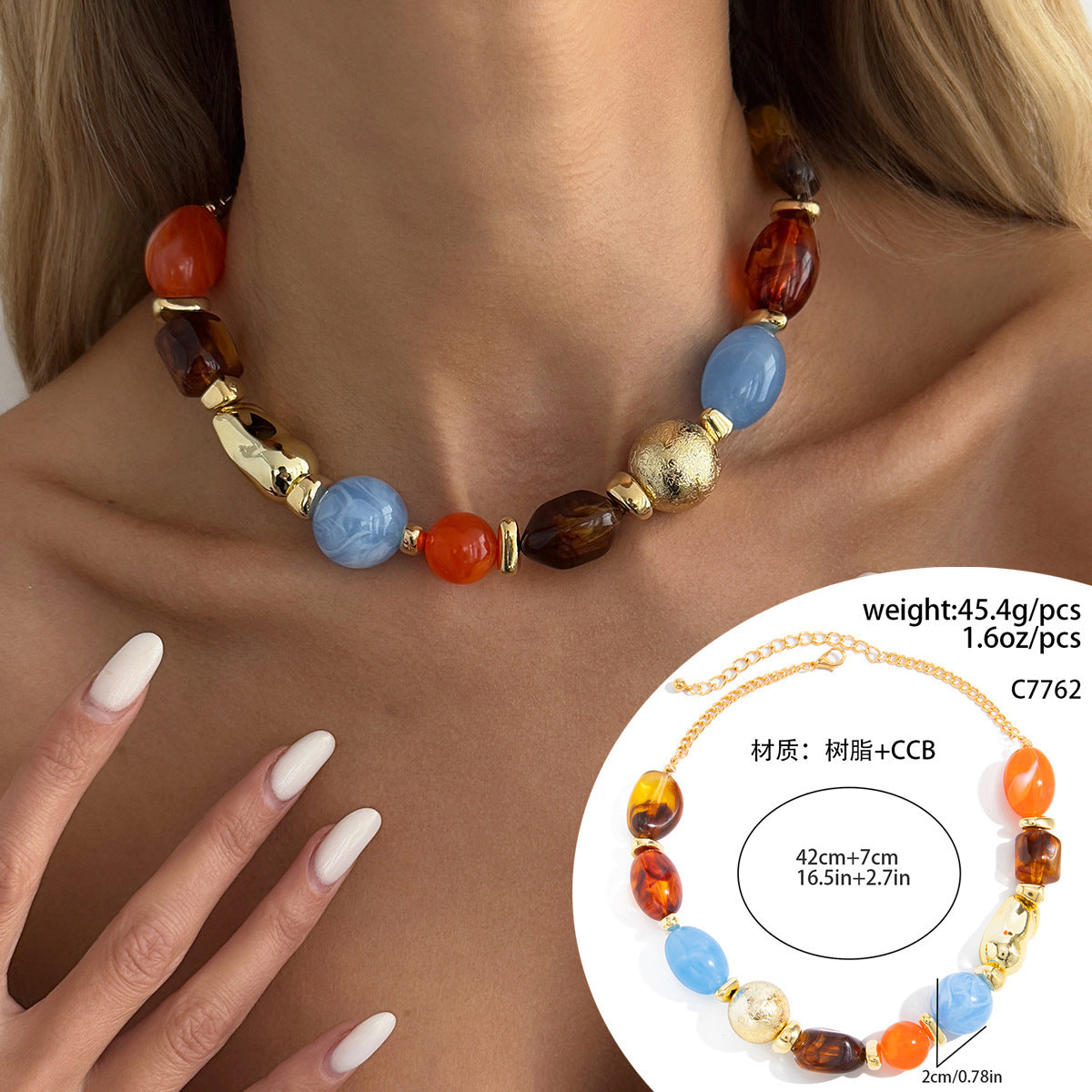 Wholesale Boho Vintage Resin Beaded Necklace Fashion Accessory Gift
