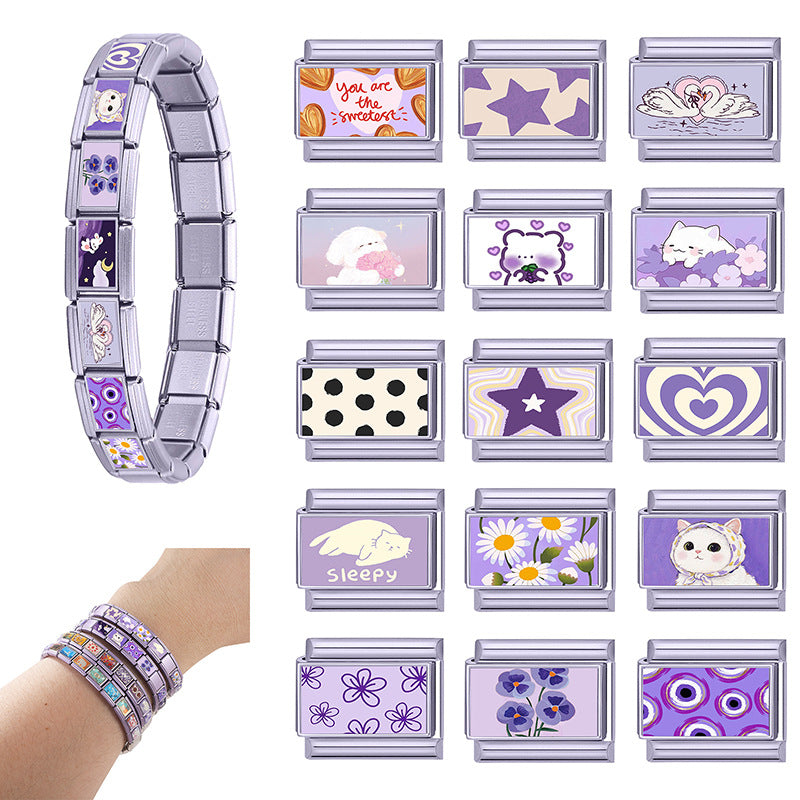 Wholesale Cute Heart Flower Italian Charm Bracelet Links Stainless Steel DIY Jewelry Accessory