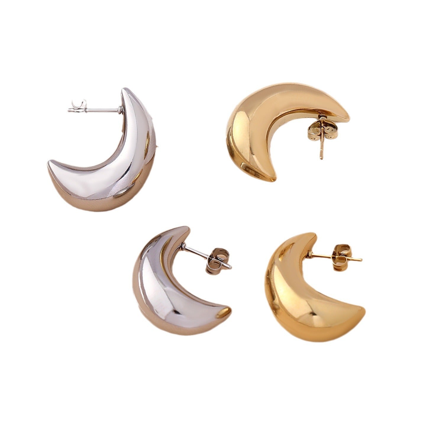 Wholesale Crescent Half Circle Hollow Earrings Smooth Geometric Stainless Steel Earrings ACC-ES-MeiWeite002