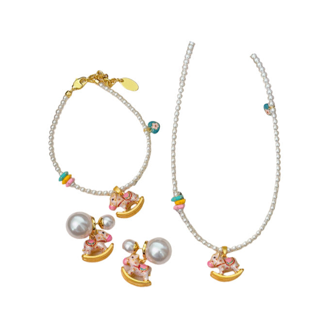 Wholesale Summer Cute Color Dopamine Oil Enamel Trojan Horse Pearl Necklace
