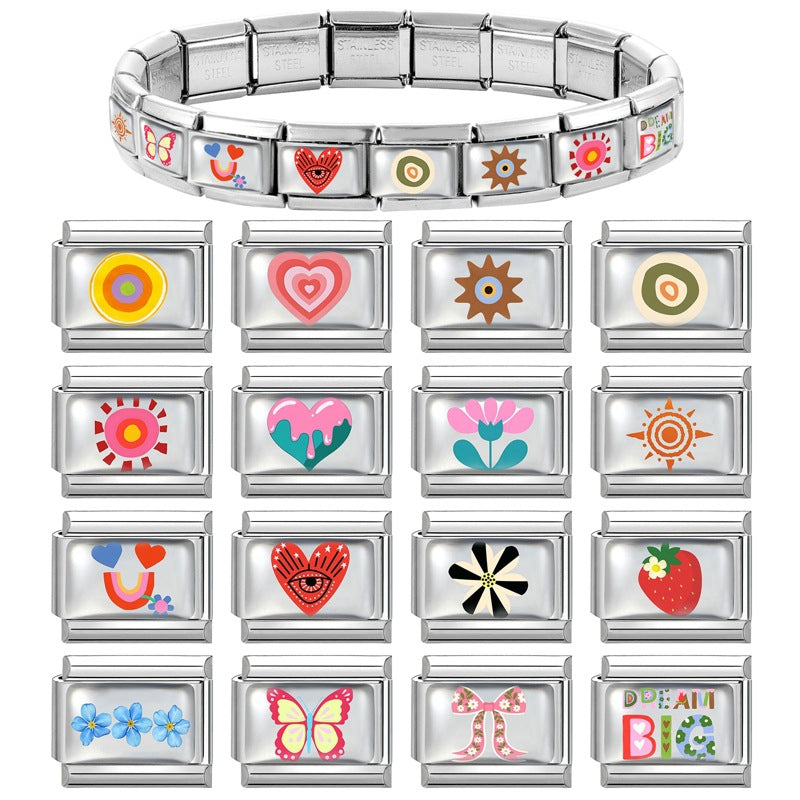 Wholesale 9mm Italian Charm Starter Bracelets DIY square Single Section Creative Stainless Steel Composable Bracelet