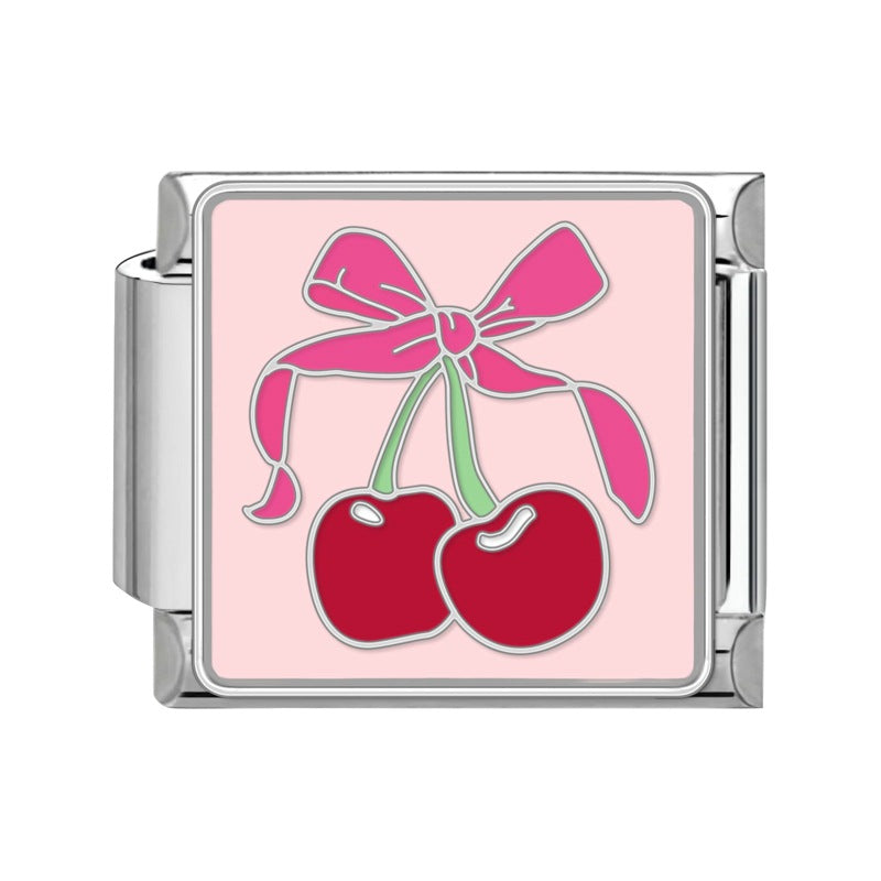 Wholesale Nature Italian Charms DIY square cherry Section Creative Stainless Steel Composable Bracelet