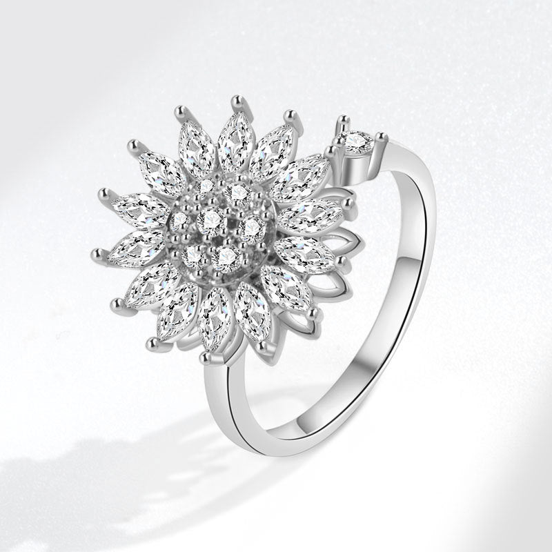 Wholesale Adjustable Geometric Sunflower Rotating Ring Fashion Jewelry Accessory