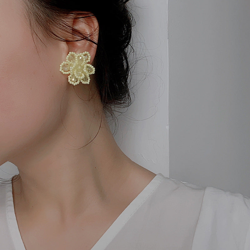 Wholesale  Blue Beaded Flower Stud Earrings