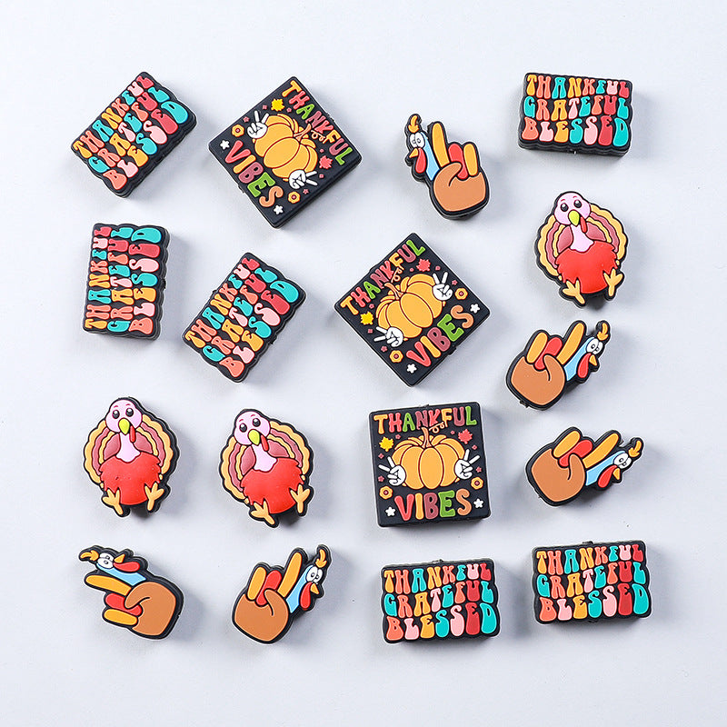 Wholesale 20pcs Thanksgiving Cartoon Turkey Silicone Focal Beads DIY Bead Pen Accessories ACC-BDS-RongFa022