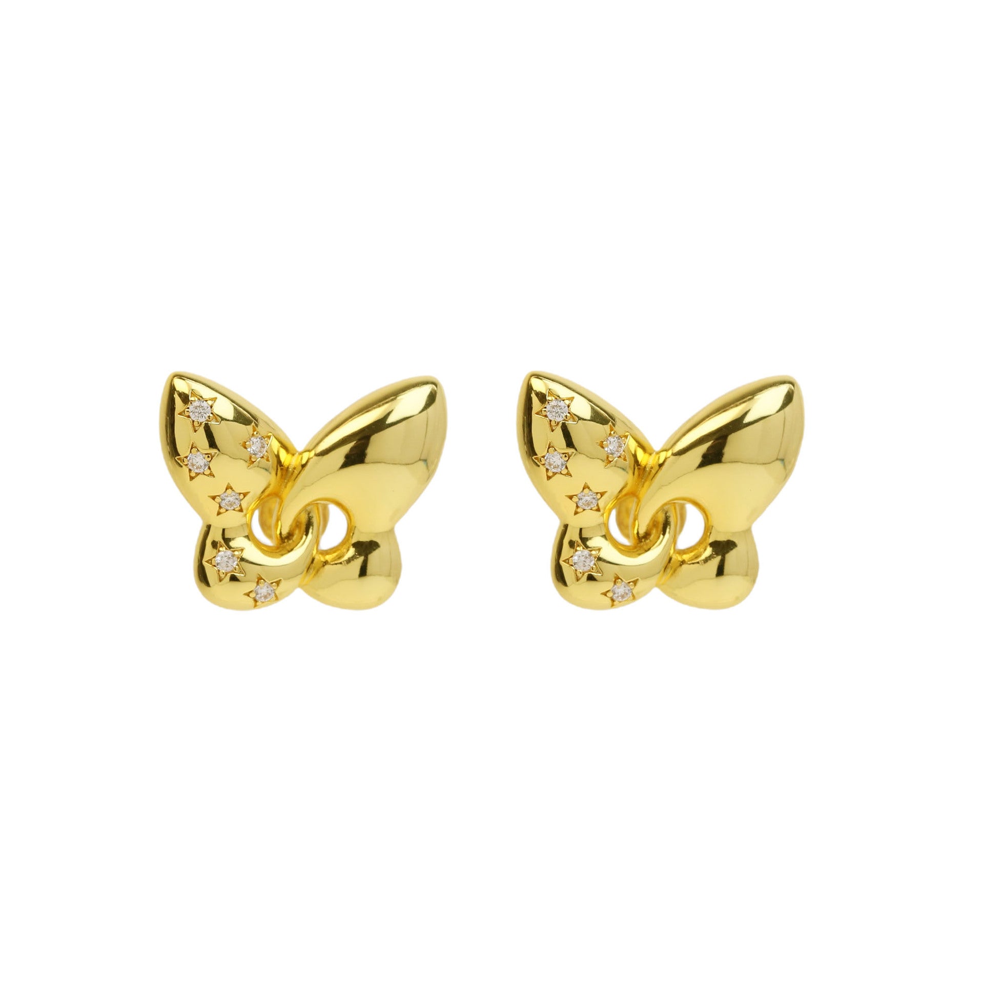 Wholesale  Brass Zircon 18K Golden Face Butterfly Earrings