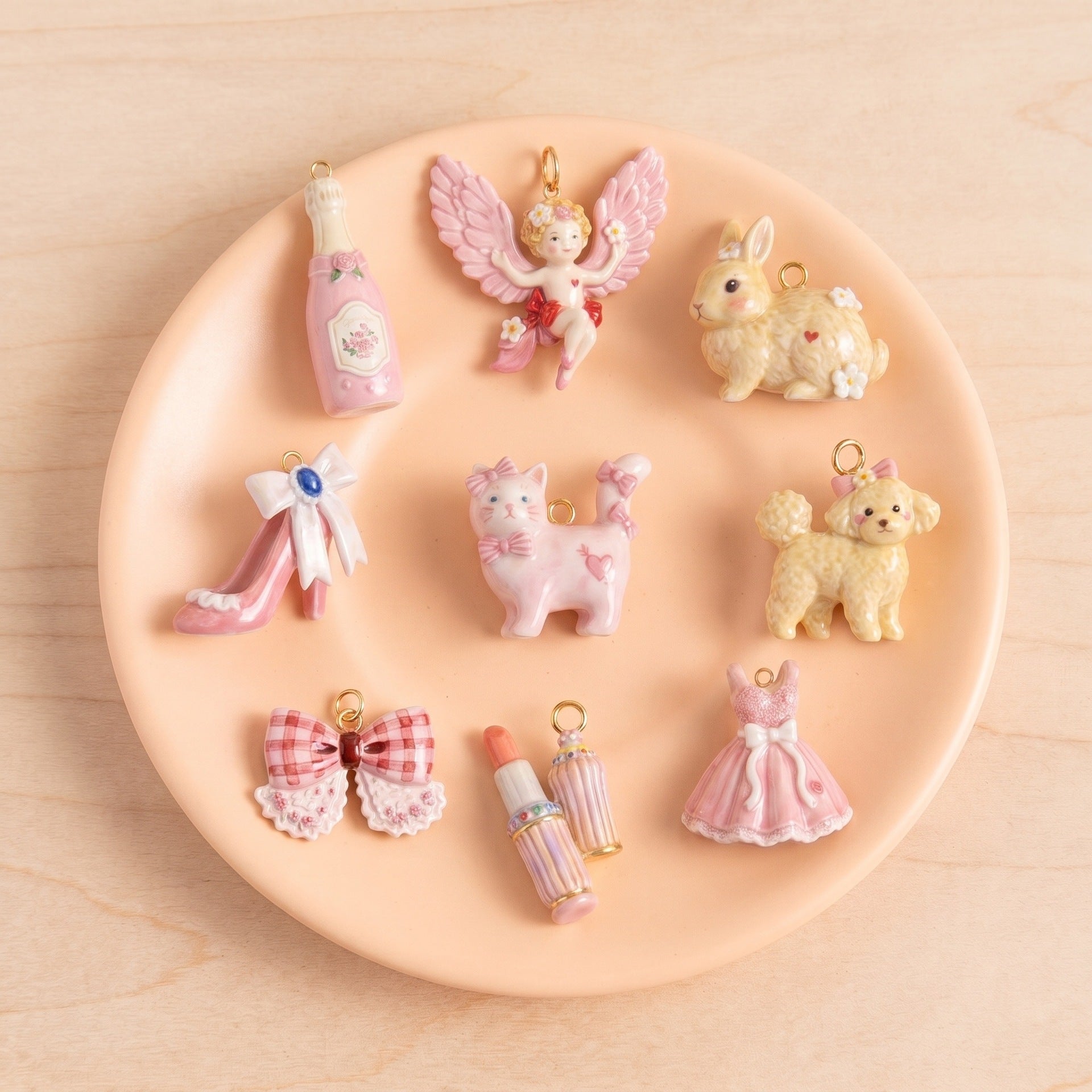 Wholesale Pink Copper Angel Rabbit Dog Bow Pendant Charms DIY Necklace Jewelry Accessory Gift