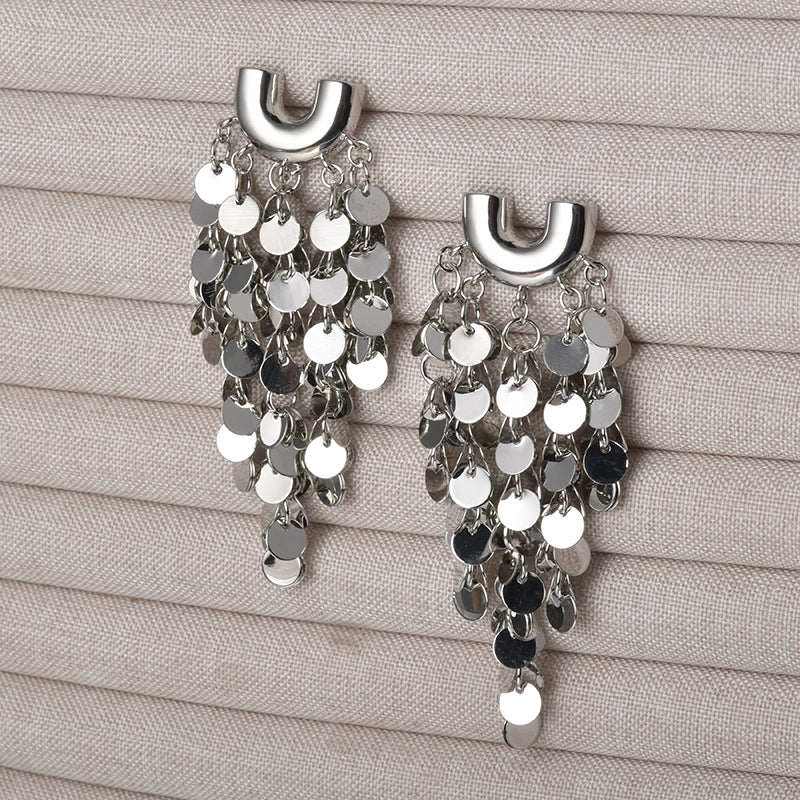 Wholesale  Metal Style Sequin Tassel Elegant Earrings