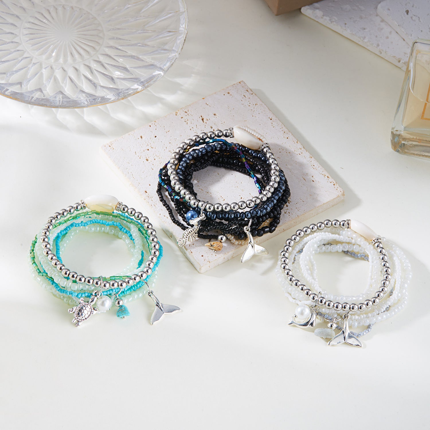 Wholesale  Bohemian Beach Vacation Summer Ceramic Fish Shell Rice Beads Bracelet