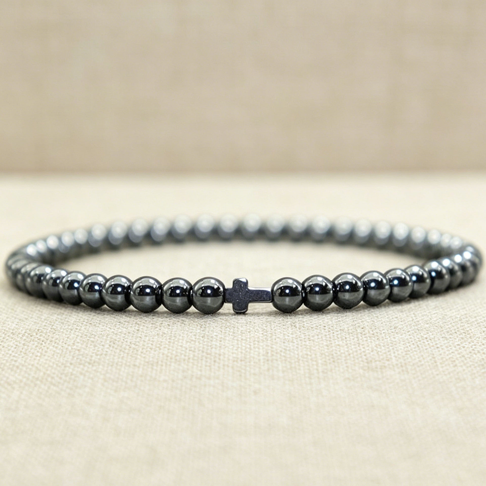Wholesale Nordic Style Natural Stone Bracelet with Cross Pendant,  Handmade Beaded Jewelry Accessory