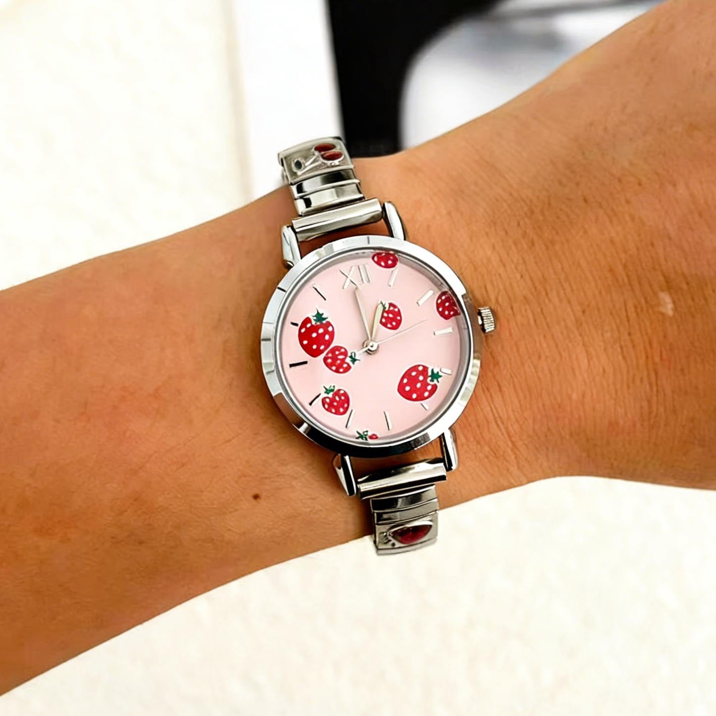 Wholesale Women' s Casual  Stylish Quartz Watch with Printed Cherry  Strawberry Design — DIY Modular Strap