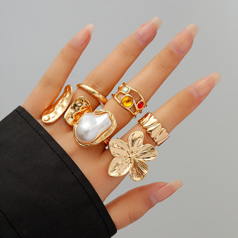 Wholesale Baroque Flower Pearl Ring Set