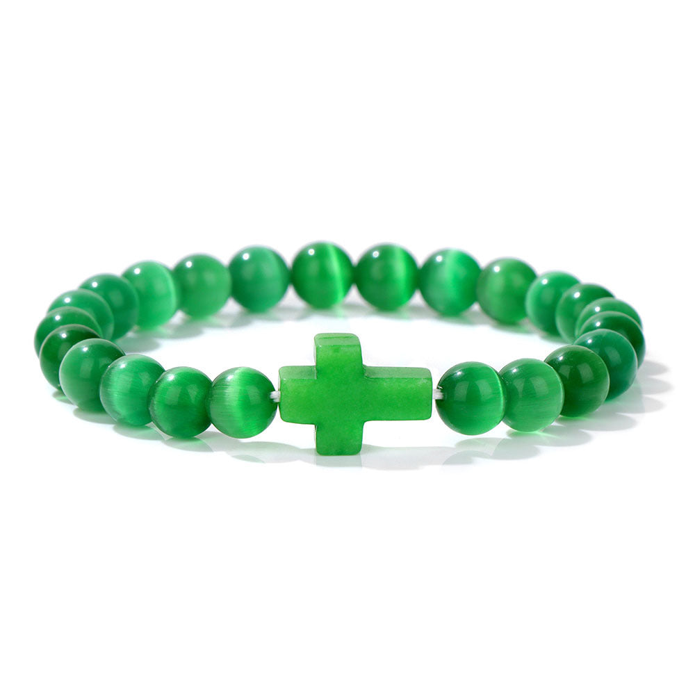 Wholesale Natural Stone Men's Green Malachite Cross Bracelet ACC-BT-YinYi005