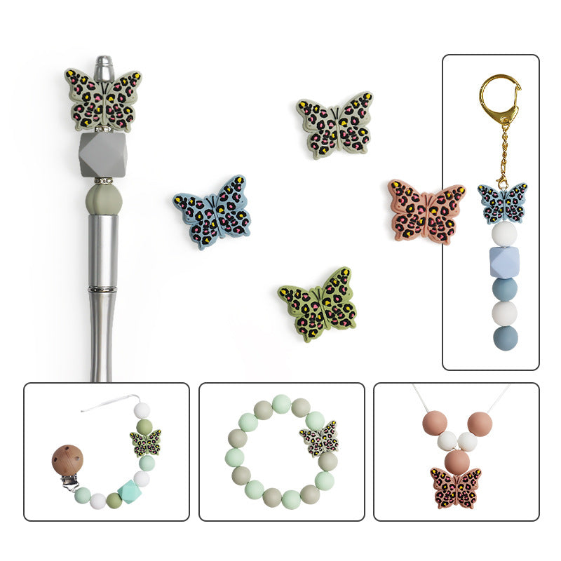 Wholesale 10pcs Leopard Print Butterfly Silicone Beads Focal Beads DIY Beading Accessories ACC-BDS-JIaHao011