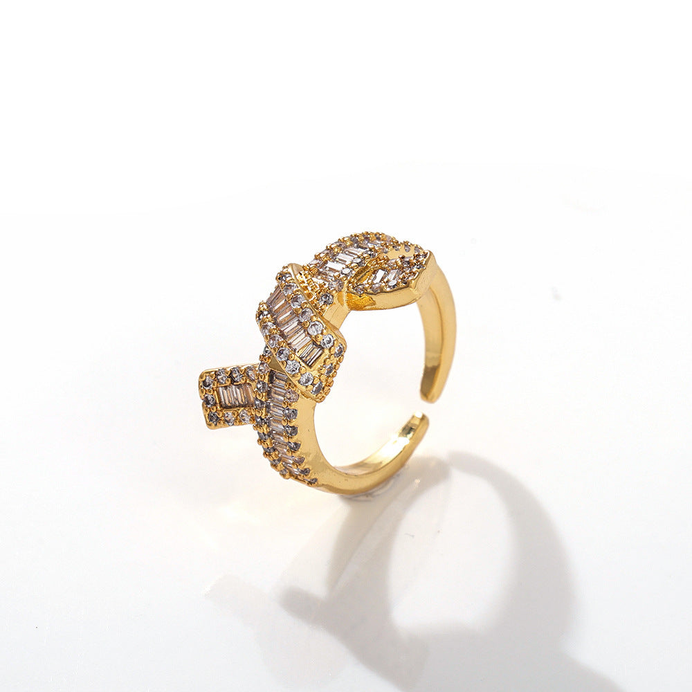 Wholesale Gold Plated Copper Zircon Open Ring with Crown Design Jewelry Accessory Gift