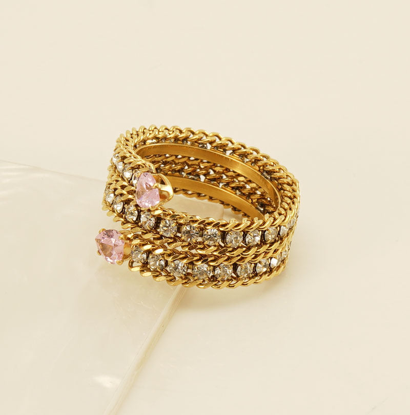 Wholesale Stainless Steel 18k Full Diamond Multi-layer Open Adjustable Rings ACC-RS-ZhongXin007