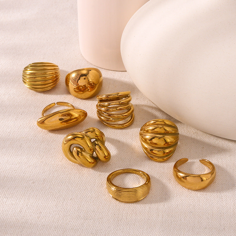 Wholesale retro geometric ball twist winding irregular titanium steel ring