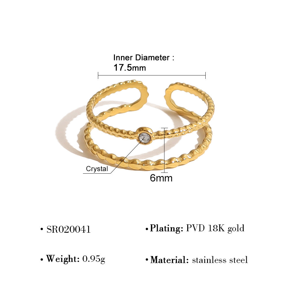 Wholesale  Light Luxury Inlaid Zircon Personalized Stainless Steel Oval Hollow Opening Adjustable Ring