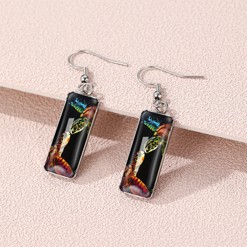 Wholesale Ethnic Style Turtle Stainless Steel Time Gem Rectangular Earrings ACC-ES-XiangL001