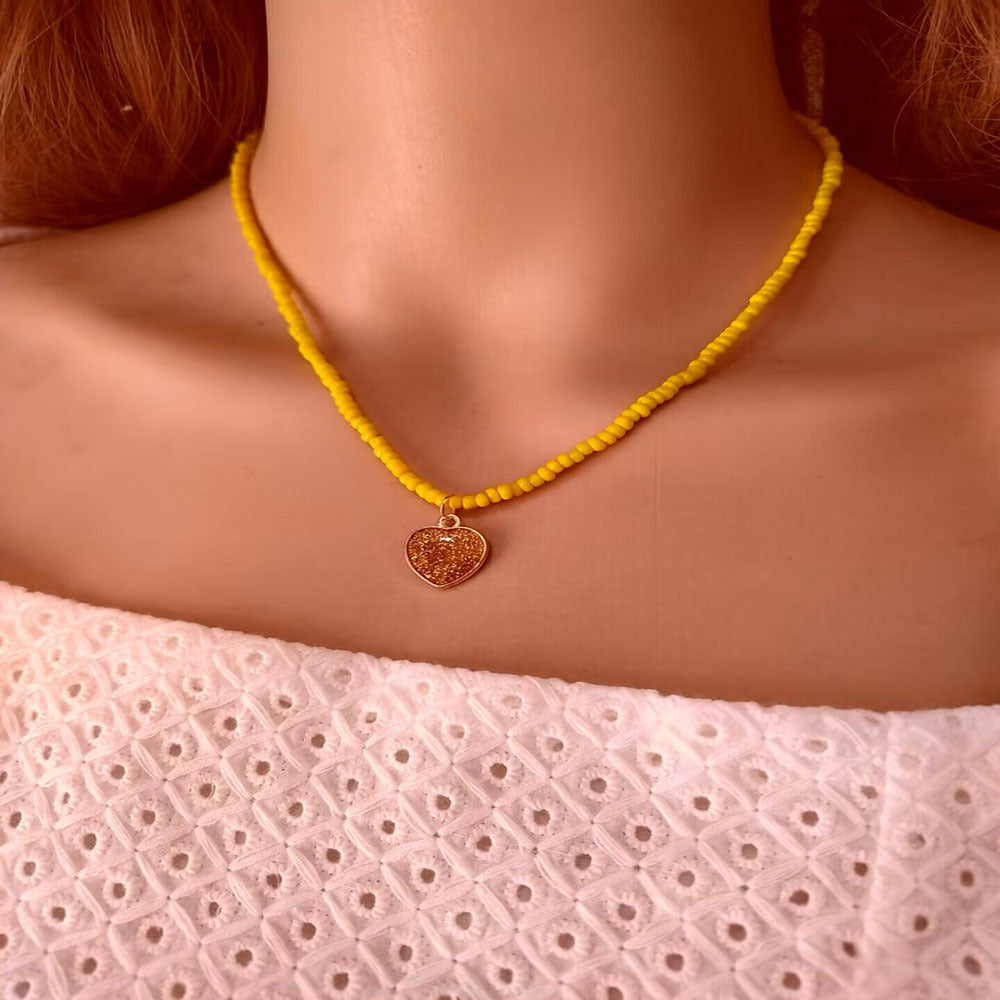 Wholesale Colorful Rice Beads Alloy Heart Necklaces ACC-NE-RongYan004