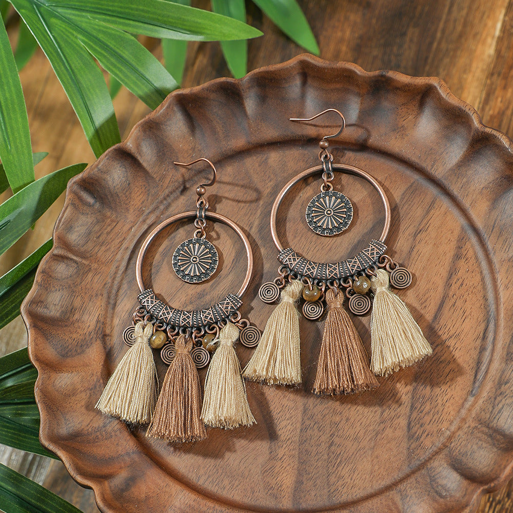 Wholesale Bohemian Style Handmade Tassel Earrings Zinc Alloy Jewelry Accessory
