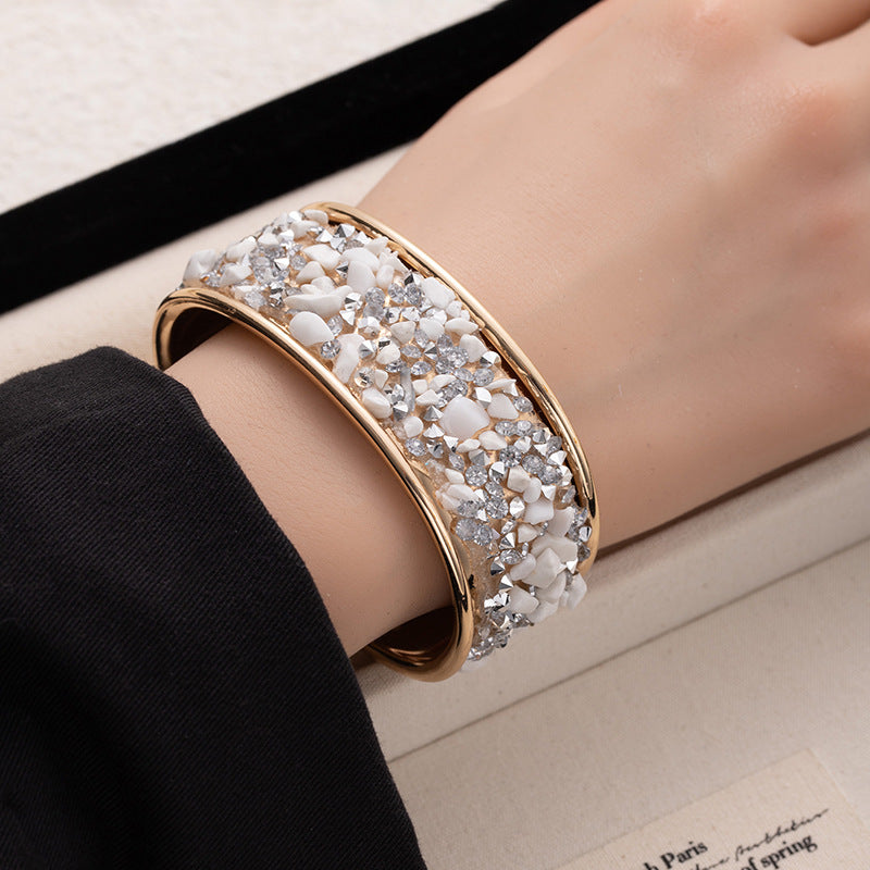 Wholesale European Style Color Gravel Open Bracelet Sparkly Fashion Jewelry Accessory Gift