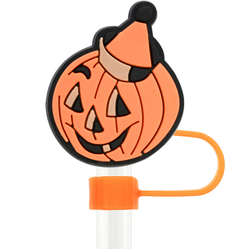Wholesale Random 100pcs Halloween 10mm PVC Soft Straw Tube Cap ACC-SCR-RYY072