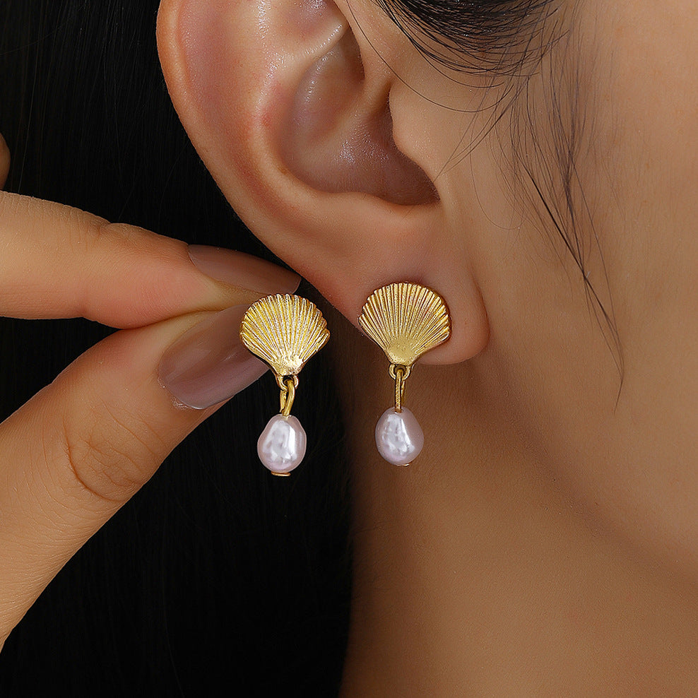 Wholesale Starfish Shell Earrings Mixed Materials Electroplating Jewelry Accessory