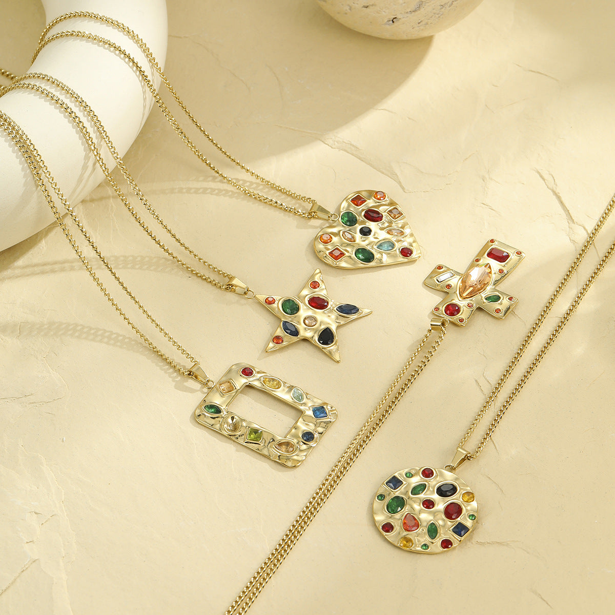 Wholesale  exaggerated stainless steel necklace color zircon love shaped  jewelry