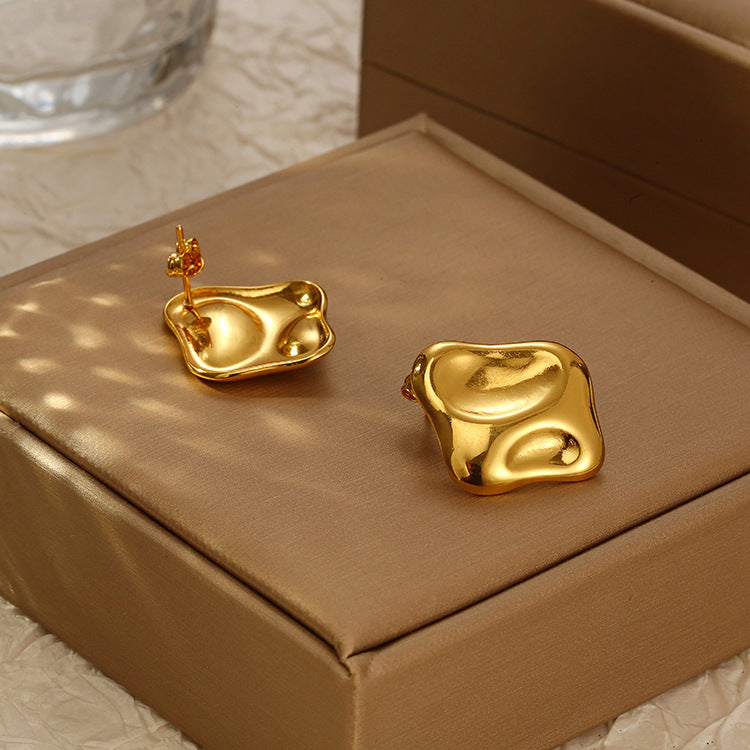 Wholesale Stainless Steel Hammer Pattern Irregular Square Concave Earrings