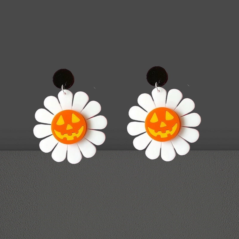 Wholesale Halloween Horror Smiling Pumpkin Daisy Acrylic Earrings ACC-ES-XP024