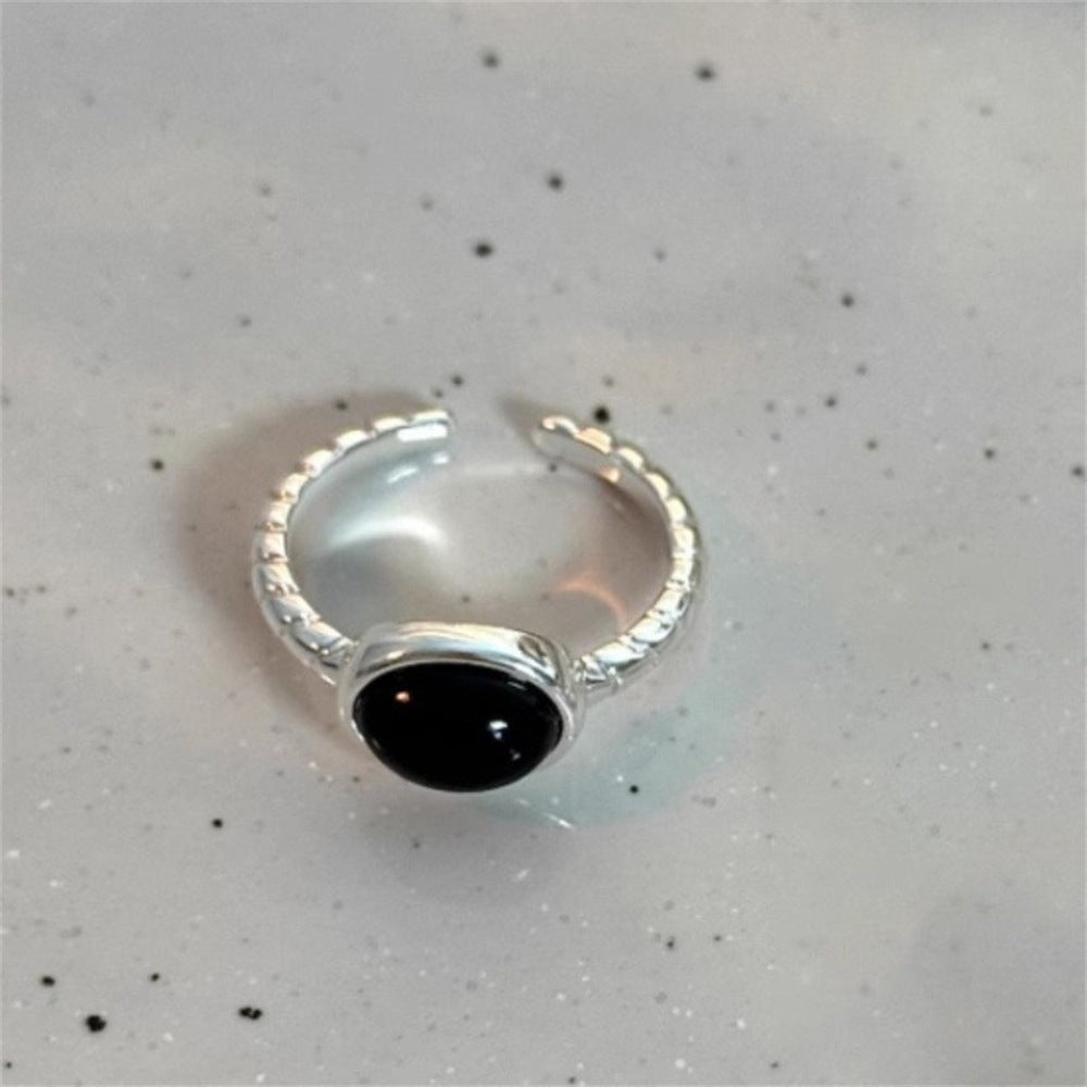 Wholesale Vintage Plain Black Agate Ring Open Adjustable Ring ACC-RS-Yues005