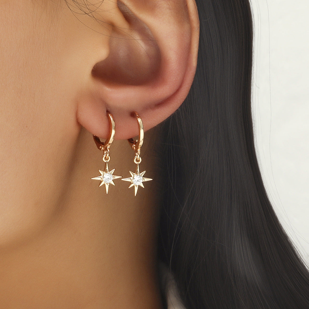 Wholesale Asymmetrical Star and Moon Earrings with Zircon Studs Blingbling Earrings Gold Plated Earrings