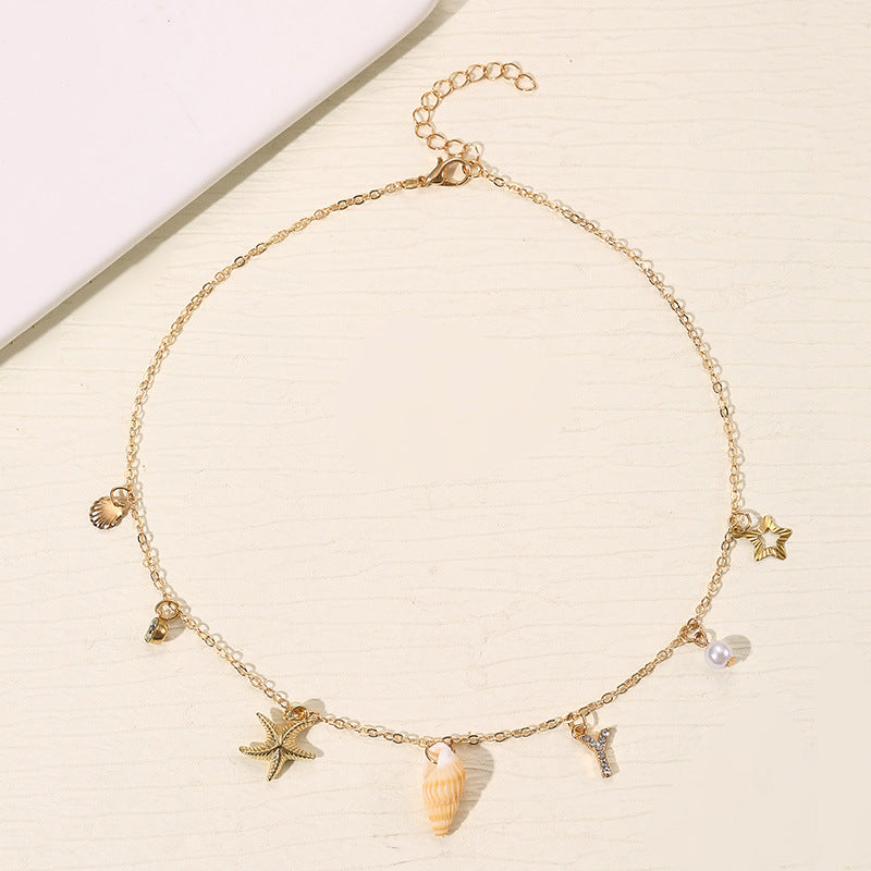 Wholesale 26 Letter Pearl Shell Necklace Beach Ocean Bohemian Style