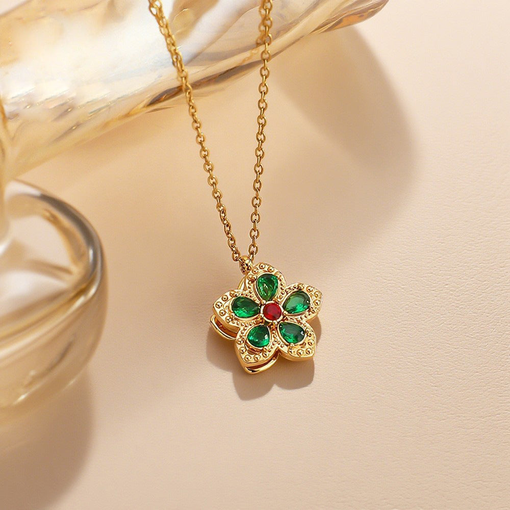 Wholesale Women S Four Leaf Clover Rhinestone Rotating Necklace Gold Plated Titanium Steel Magnetic Collarbone Chain Fashion Jewelry Gift