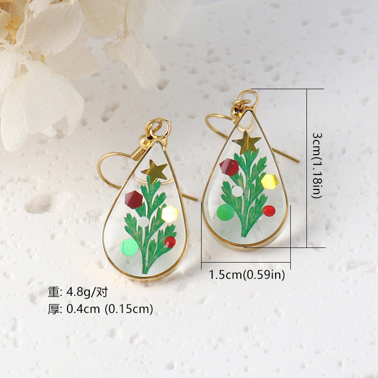 Wholesale Christmas Dried Flower Resin Preserved Flower Earrings
