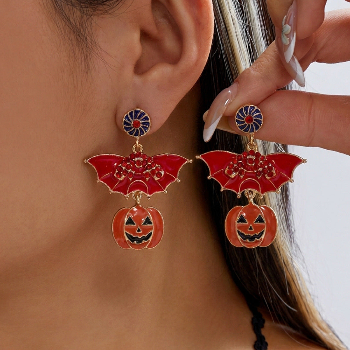 Wholesale  Skull Pumpkin Drip Rhinestone Earrings Alloy Fashion Jewelry for Party