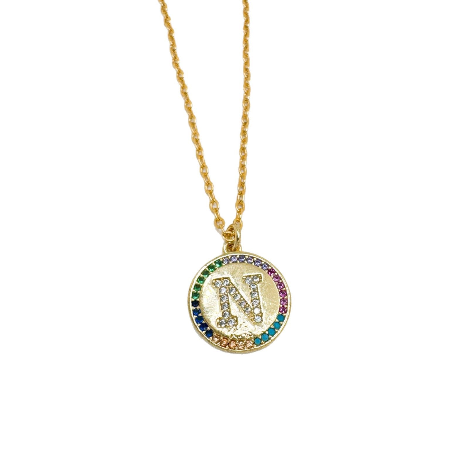 Wholesale Gold Plated Copper Zircon Vintage Round Pendant Necklace,  Trendy Jewelry Accessory for Women