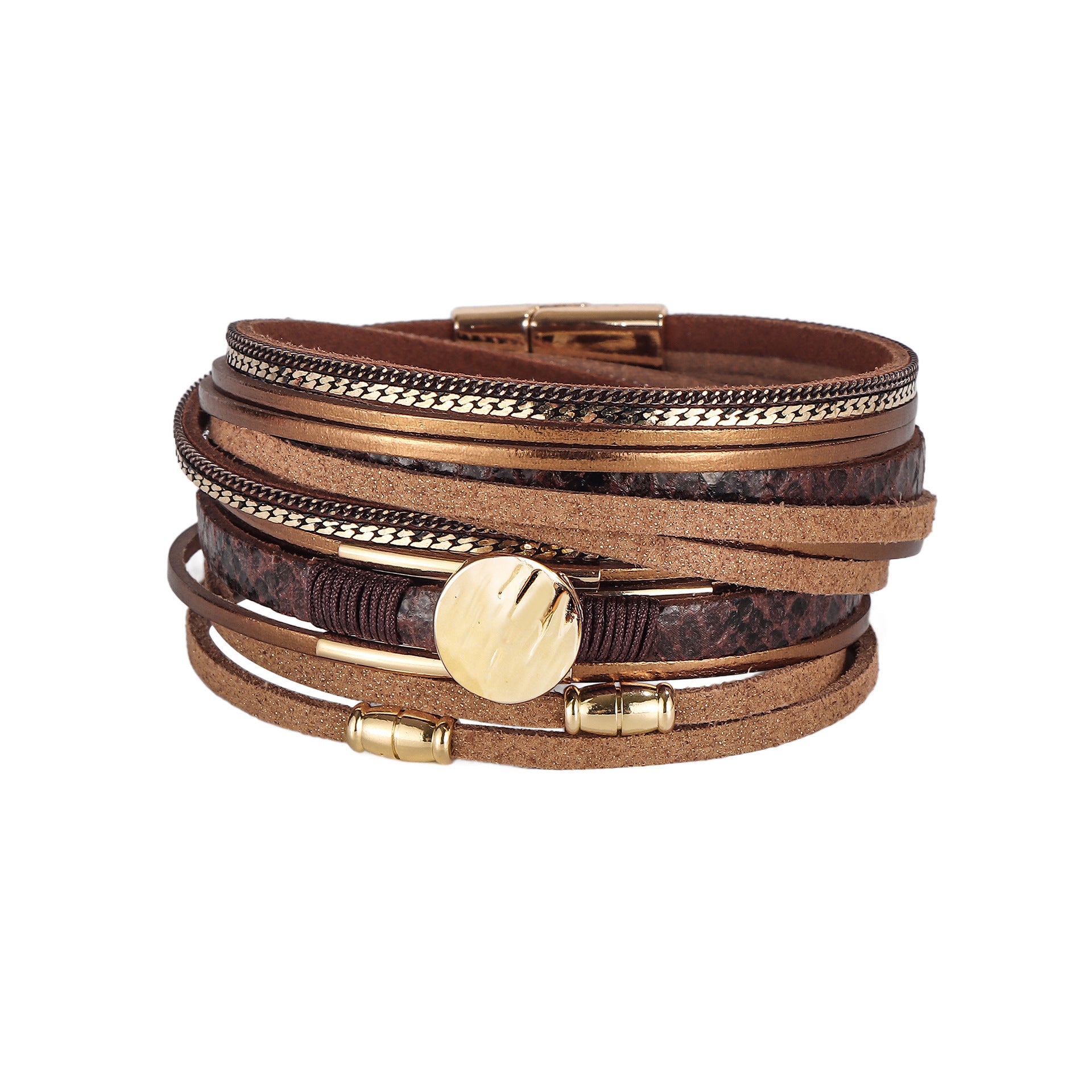 Wholesale Vintage Snakeskin Multi Layer Leather Bracelet Magnetic Clasp Women S Fashion Jewelry Accessory